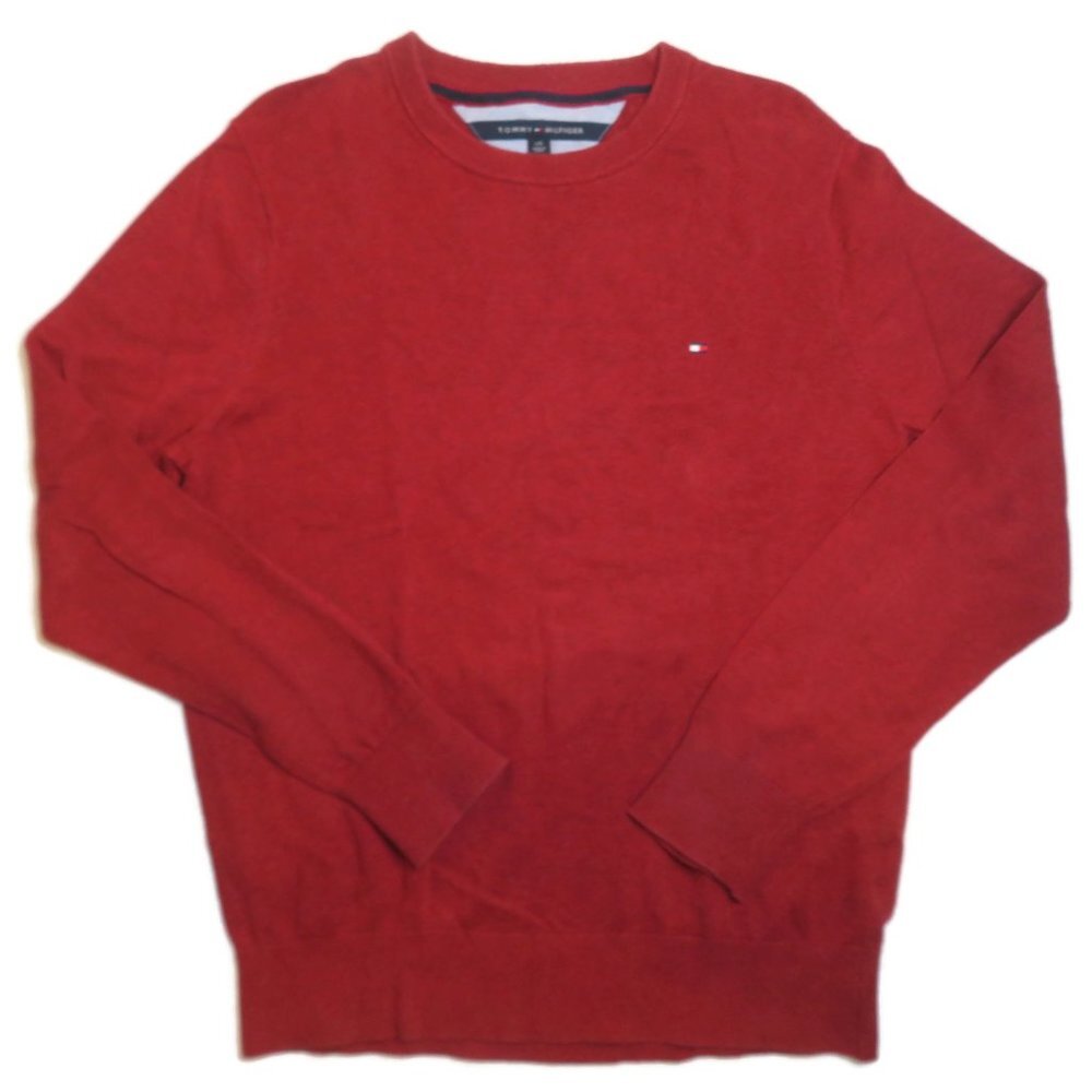 Tommy Hilfiger Mens Sweater Large Red Crew Neck Pima Cotton Pullover